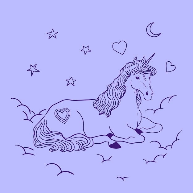 Vector hand drawn unicorn outline illustration