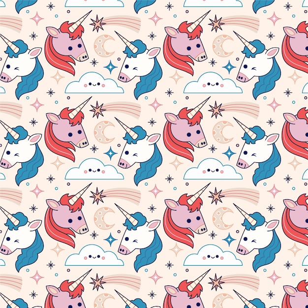 Vector hand drawn unicorn pattern design