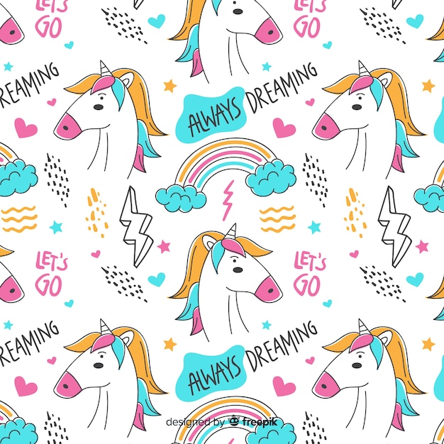 Vector hand drawn unicorn pattern