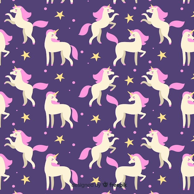 Hand drawn unicorn and stars pattern