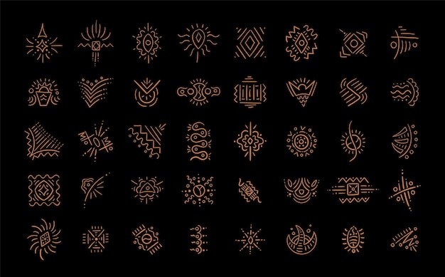 Hand drawn unique random tribal symbols Stone age style