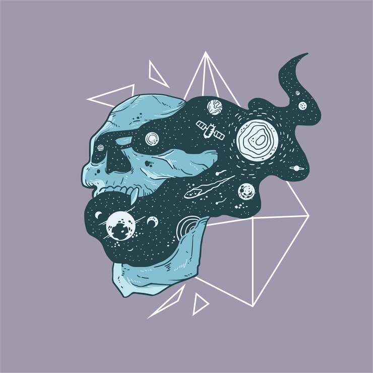 Vector hand drawn universe skull t-shirt design