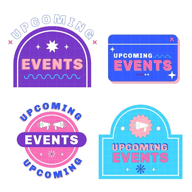 Set di badge per eventi imminenti disegnati a mano