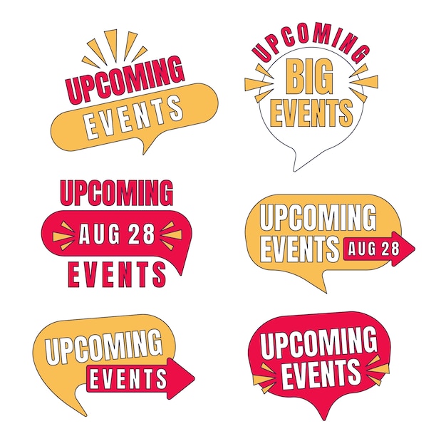 Vector hand drawn upcoming events label collection