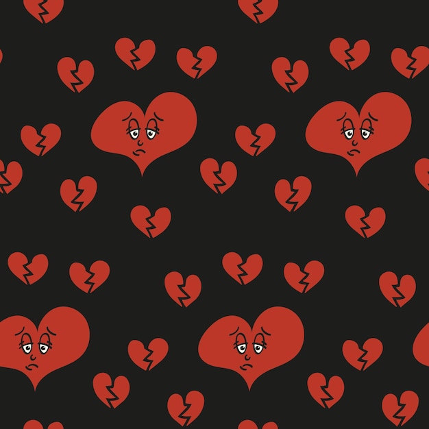 Hand drawn upset heart pattern on dark background