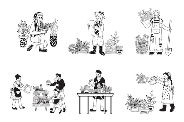 hand drawn urban farming with farmers collection in flat style illustration for business ideas