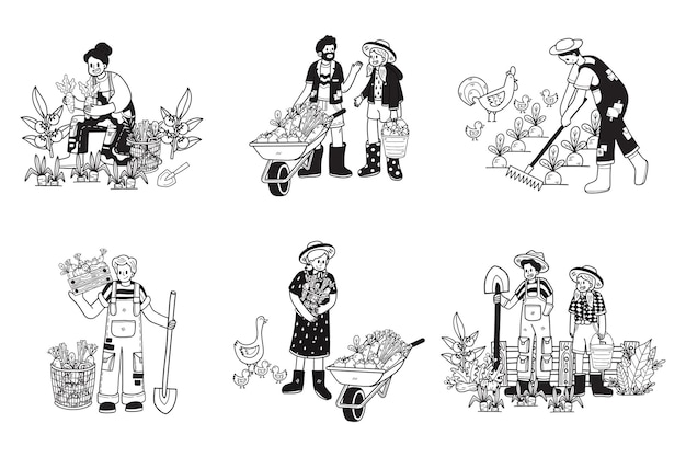 hand drawn urban farming with farmers collection in flat style illustration for business ideas