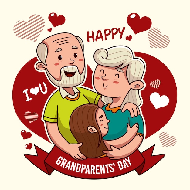 Vector hand drawn usa national grandparents day concept