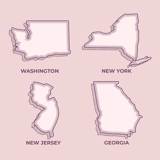 Vector hand drawn usa states outline map