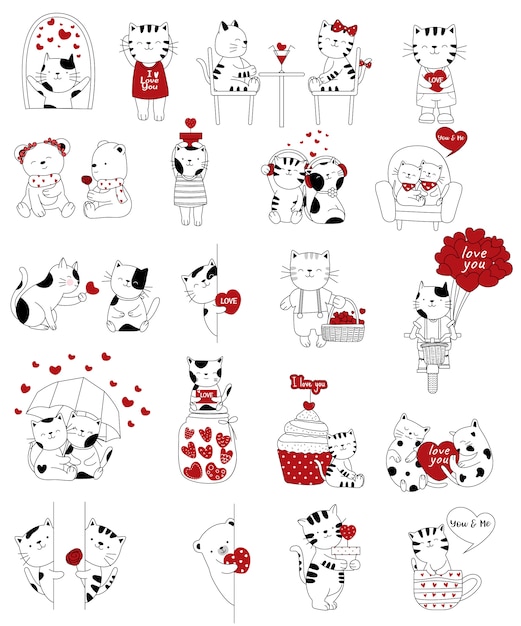 Hand drawn valentine animal couple collection