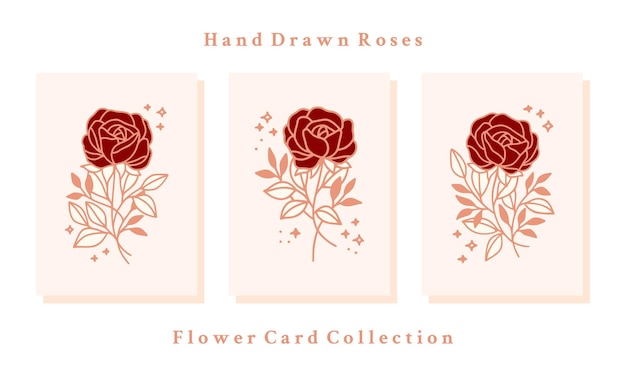 Hand drawn valentine card collection with rose flower elements