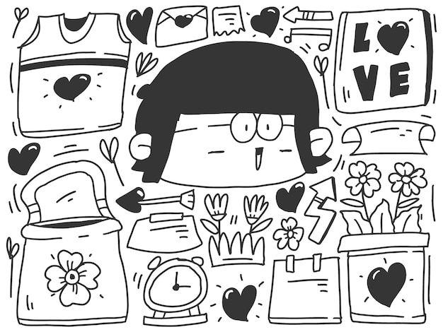 Disegno di kawaii del fumetto di doodle di san valentino disegnato a mano