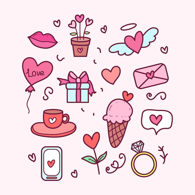 Hand drawn valentine doodle illustrations