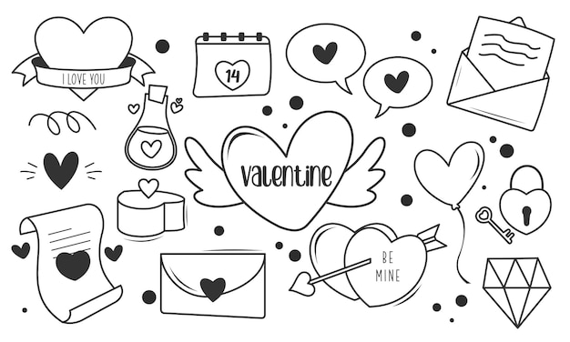 Vector hand drawn valentine doodles coloring