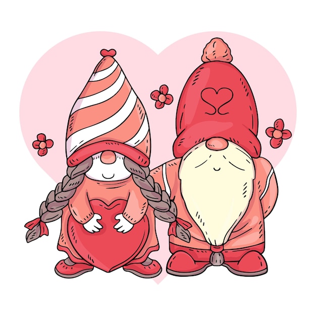 Hand Drawn Valentine Gnome Illustration