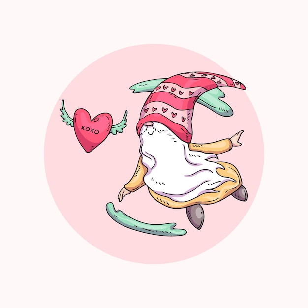 Hand Drawn Valentine Gnome Illustration