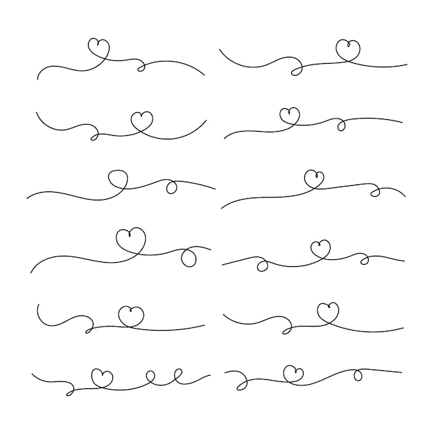 hand drawn Valentine heart text tail doodle lines swoosh Line art sign vector