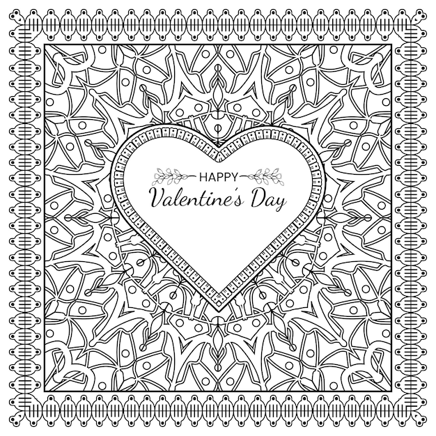 Hand drawn valentine's day greeting   with mehndi flower. decoration in ethnic oriental, doodle ornament. outline hand draw illustration.