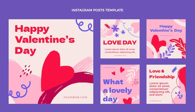 Vettore collezione di post di instagram di san valentino disegnati a mano