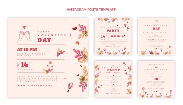 Vector hand drawn valentine's day instagram posts collection