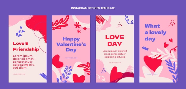 Collezione di storie di instagram di san valentino disegnate a mano