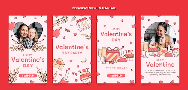 Collezione di storie di instagram di san valentino disegnate a mano