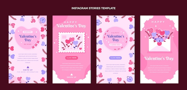 Collezione di storie di instagram di san valentino disegnate a mano