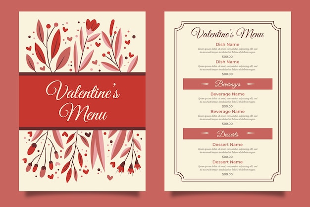 hand drawn valentine's day menu