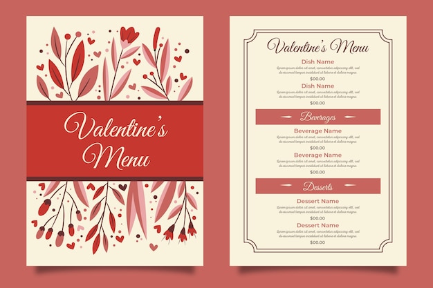 Vector hand drawn valentine's day menu