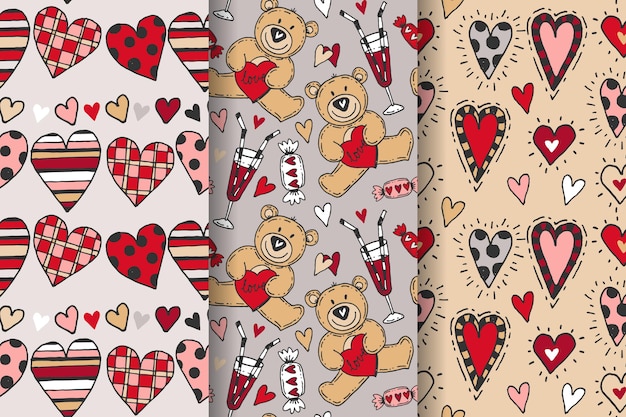 Hand drawn valentine's day pattern collection