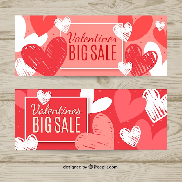 Hand drawn valentine's day sale banners