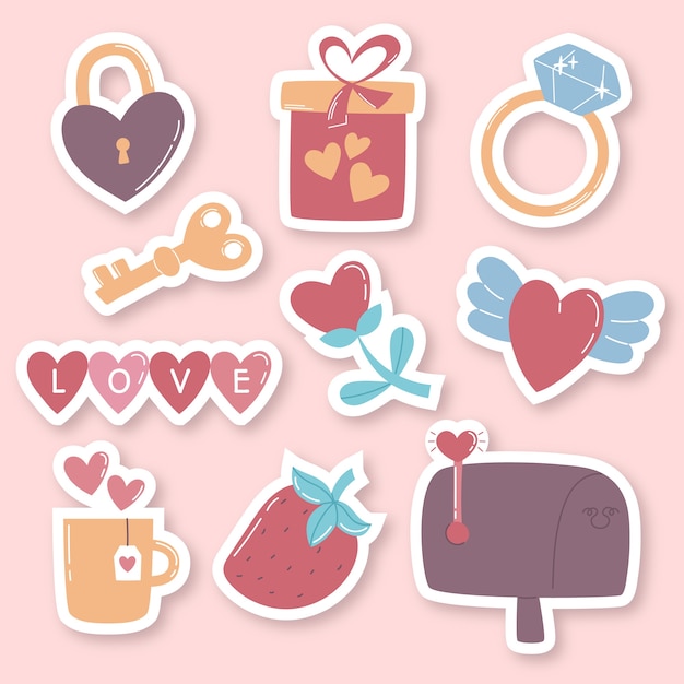 Vector hand drawn valentine's day stickers collection