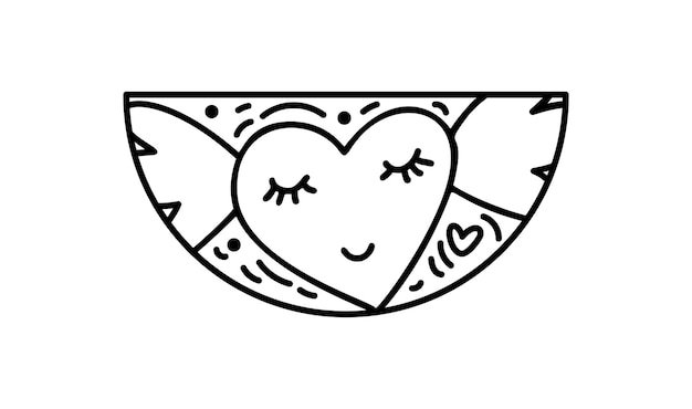 Hand drawn valentine vector heart constructor in half round frame Romantic love composition