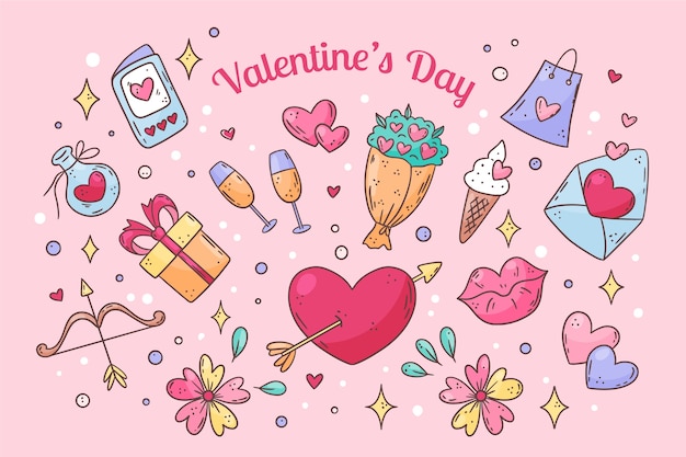 Vector hand drawn valentines day celebration background