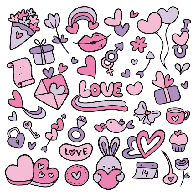 Doodles di san valentino disegnati a mano