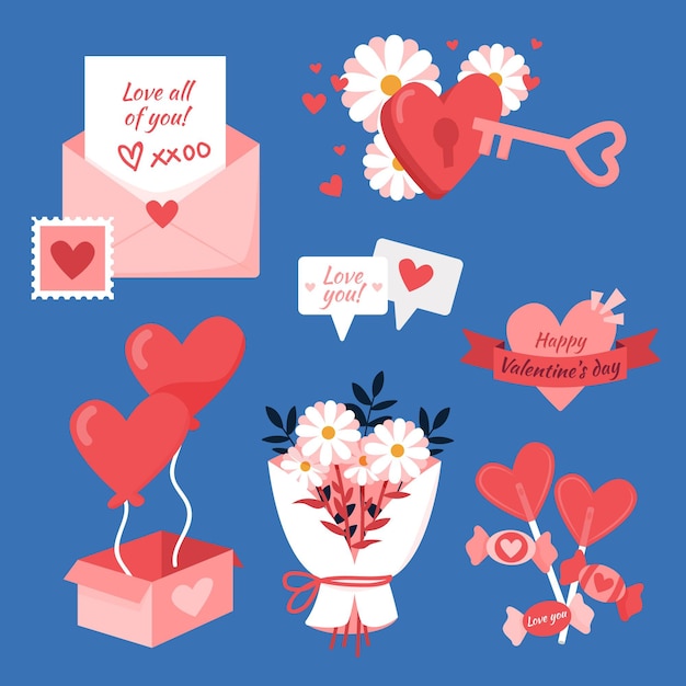 Collezione di elementi disegnati a mano di san valentino