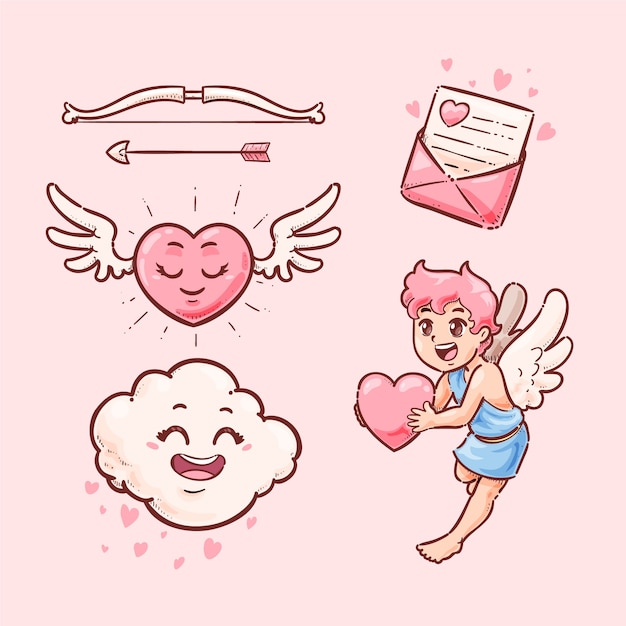 Hand drawn valentines day elements collection