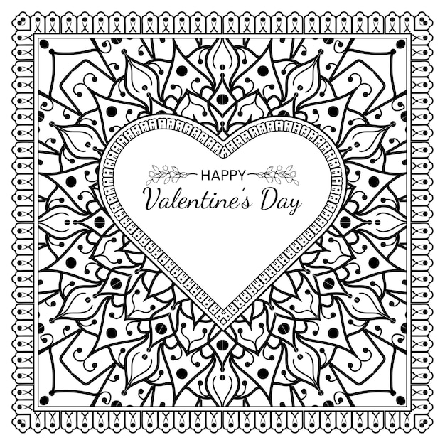 一時的な刺青の花と手描きのバレンタインデーのグリーティングカード。エスニックオリエンタル、落書き飾りの装飾。