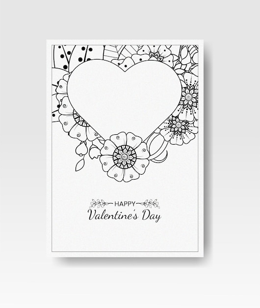 Hand drawn valentines day greeting card with mehndi flower. decoration in ethnic oriental, doodle ornament.  