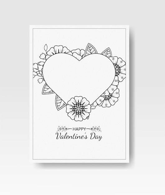 Hand drawn valentines day greeting card with mehndi flower. decoration in ethnic oriental, doodle ornament.  