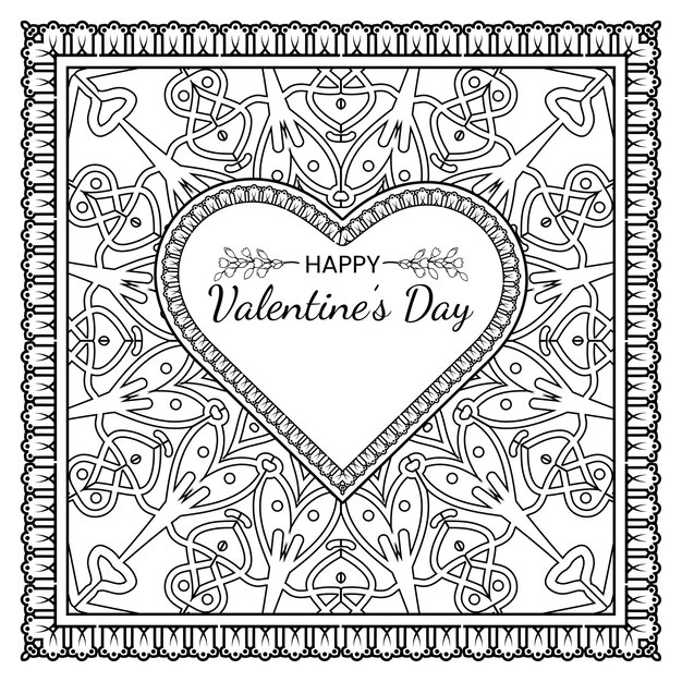 Cartolina d'auguri di san valentino disegnata a mano con fiore mehndi.