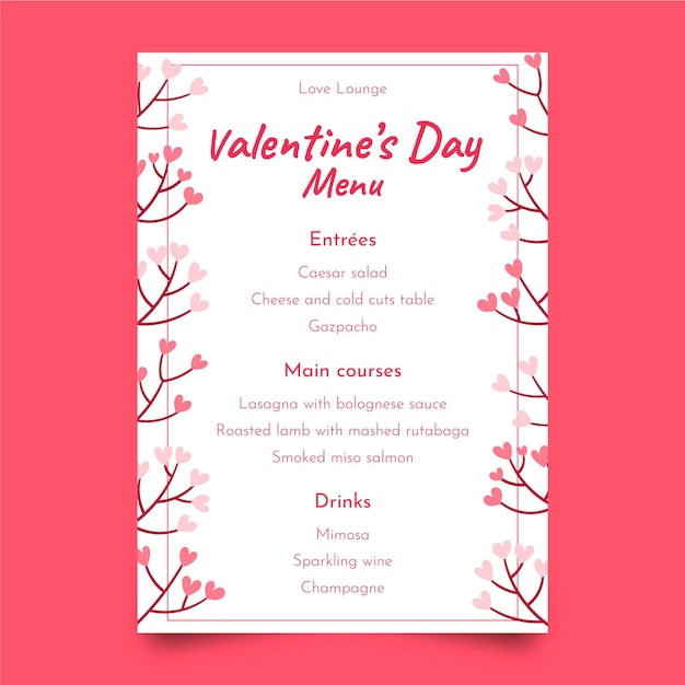 hand drawn valentines day menu template