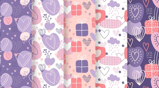 Hand drawn valentines day pattern collection