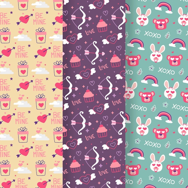 Hand drawn valentines day pattern collection