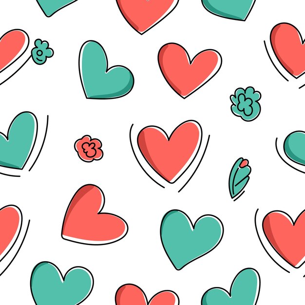 Hand drawn valentines day seamless pattern doodle drawings love romance hearts flowers valentine