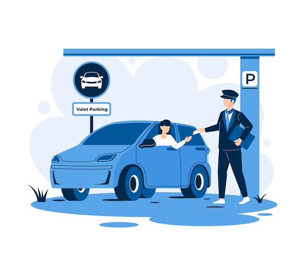 Vector hand drawn valet parking illustration