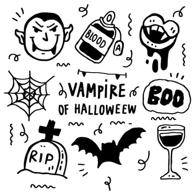 Hand drawn vampire of halloween line design