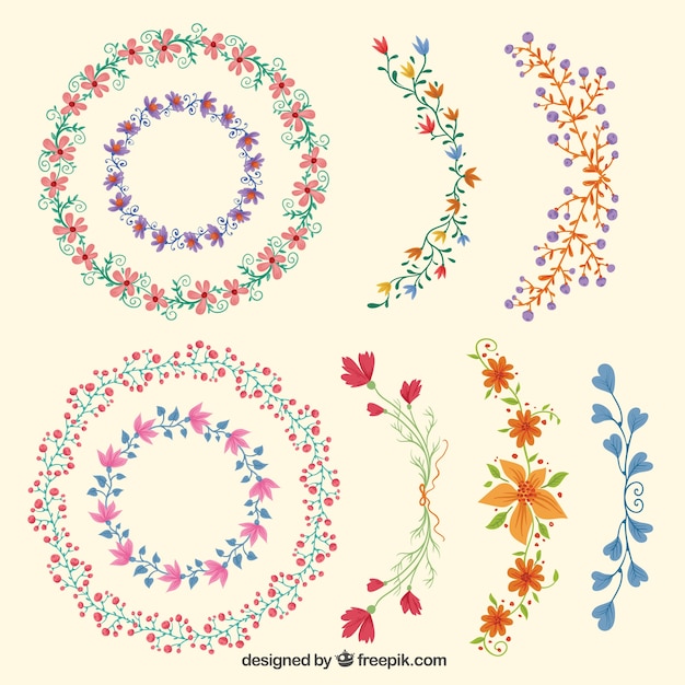 Vector hand drawn variety of flowers ornaments