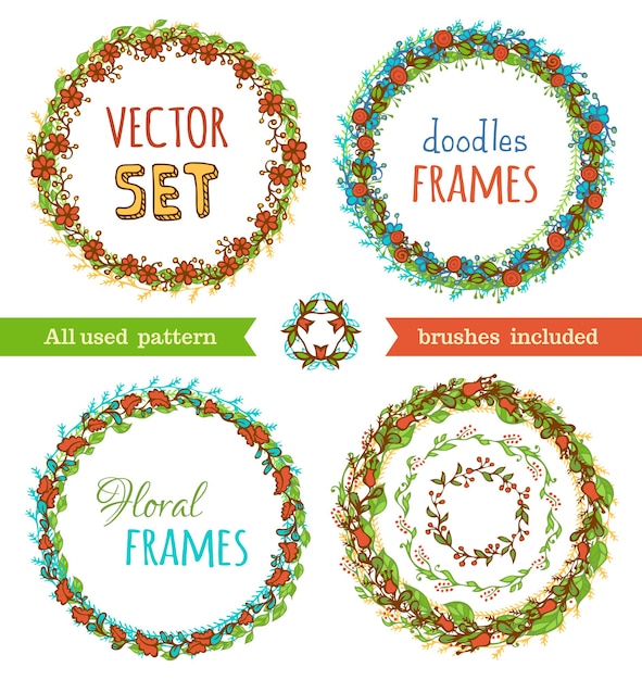 Hand-drawn various circle frames isolated.