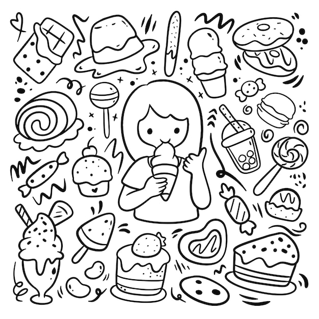 Vector hand drawn various sweet and candies doodle vector illustration